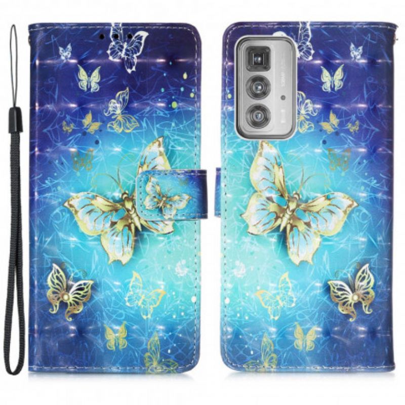 Lederhüllen Motorola Edge 20 Pro 1001 Schmetterlinge Mit Goldenem Riemen