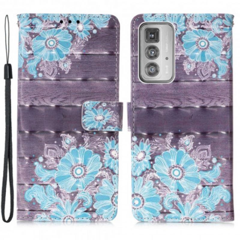 Lederhüllen Motorola Edge 20 Pro Handyhülle Blaue Blumen