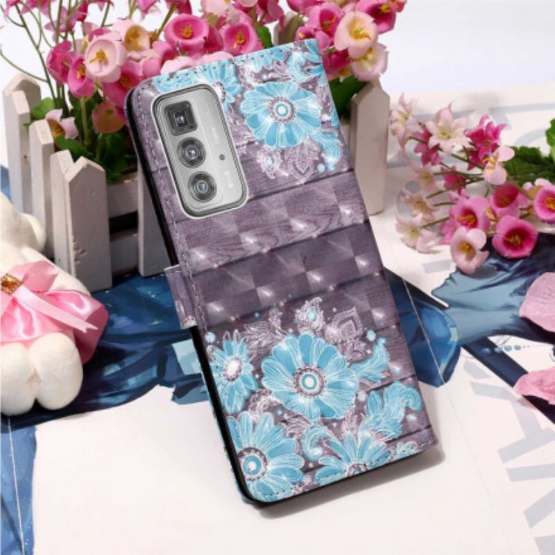 Lederhüllen Motorola Edge 20 Pro Handyhülle Blaue Blumen