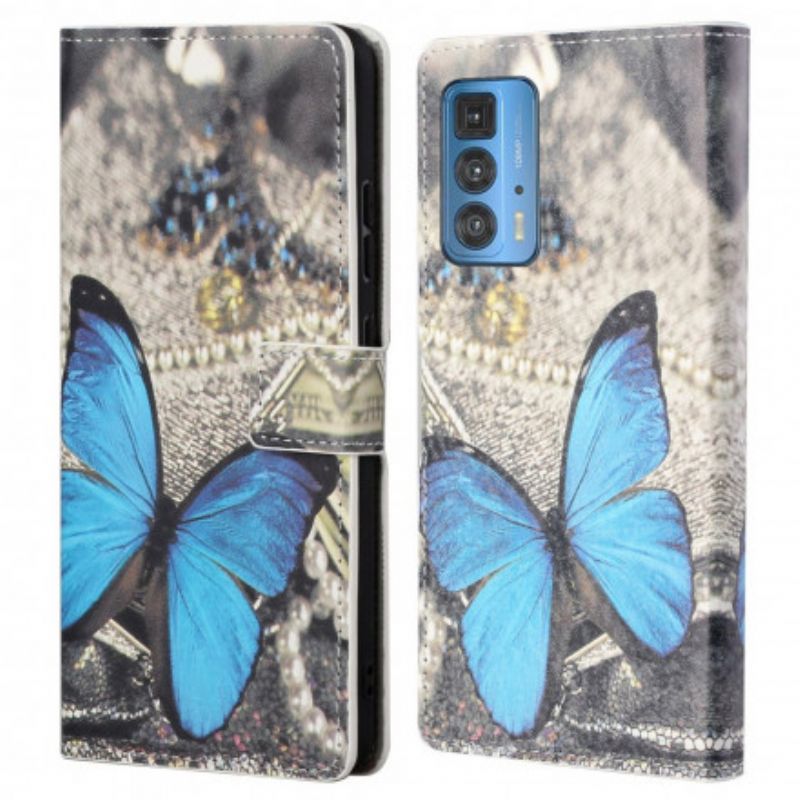 Lederhüllen Motorola Edge 20 Pro Handyhülle Blauer Schmetterling