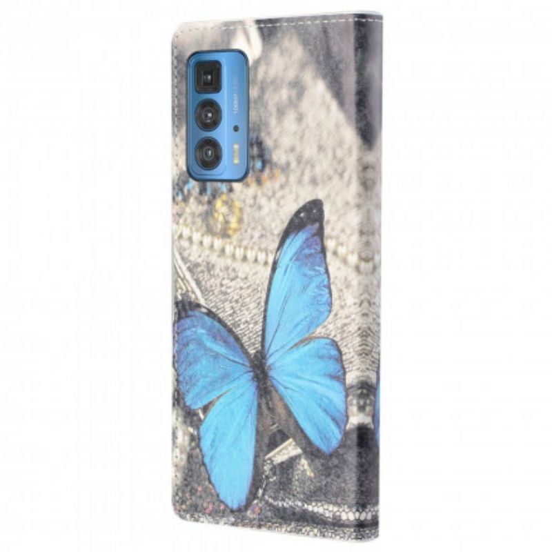 Lederhüllen Motorola Edge 20 Pro Handyhülle Blauer Schmetterling