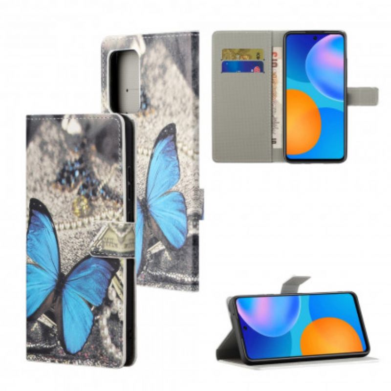 Lederhüllen Motorola Edge 20 Pro Handyhülle Blauer Schmetterling