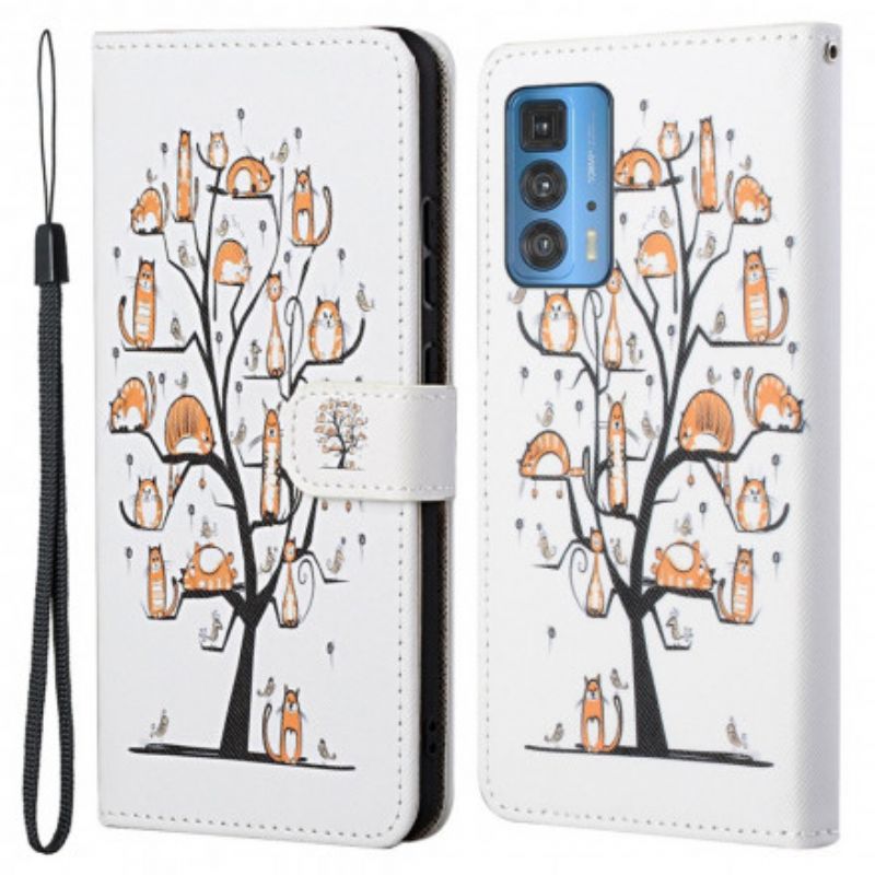 Lederhüllen Motorola Edge 20 Pro Handyhülle Funky Cats Riemchen