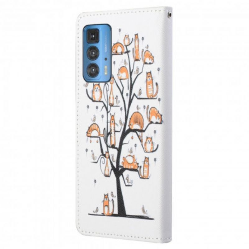 Lederhüllen Motorola Edge 20 Pro Handyhülle Funky Cats Riemchen