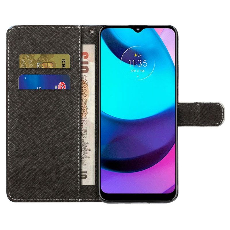 Flip Case Für Moto G71 5G Mit Kordel Panda Space Mit Schlüsselband