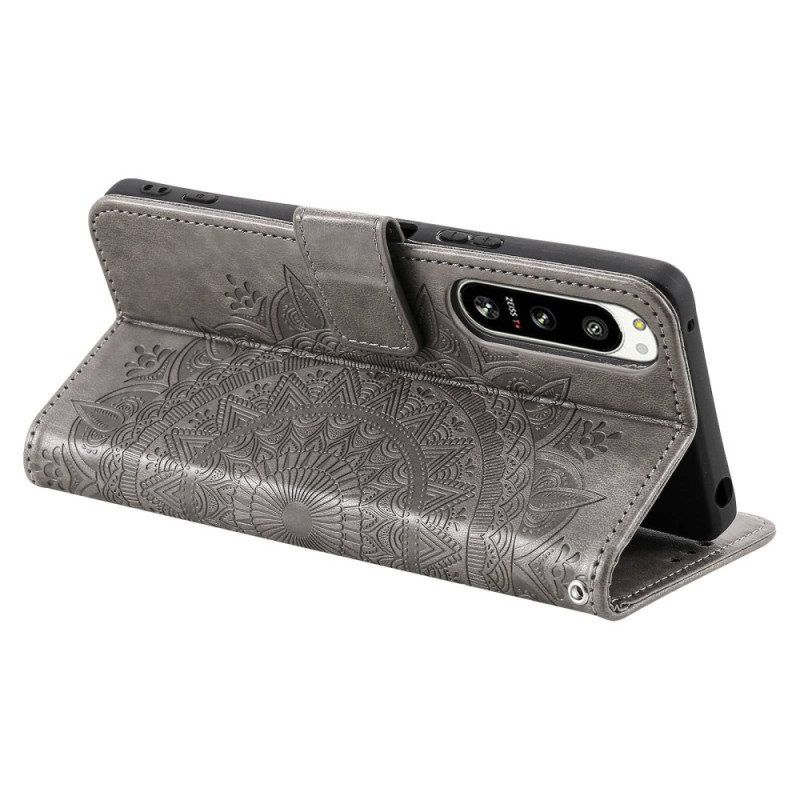 Flip Case Für Sony Xperia 5 IV Mit Kordel Riemchen-sonnen-mandala