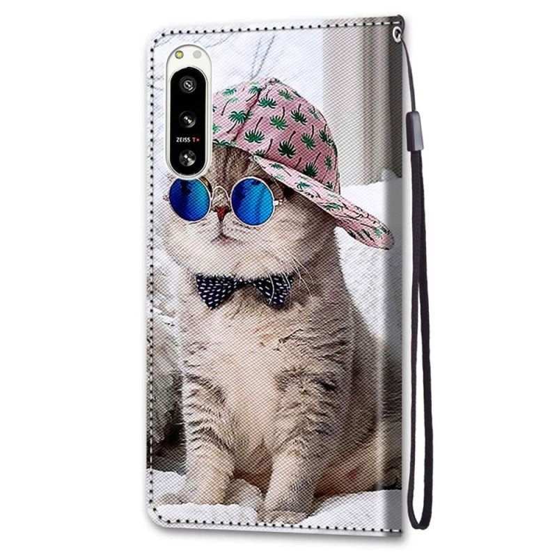 Flip Case Für Sony Xperia 5 IV Mit Kordel Yo Katze Mit Riemen