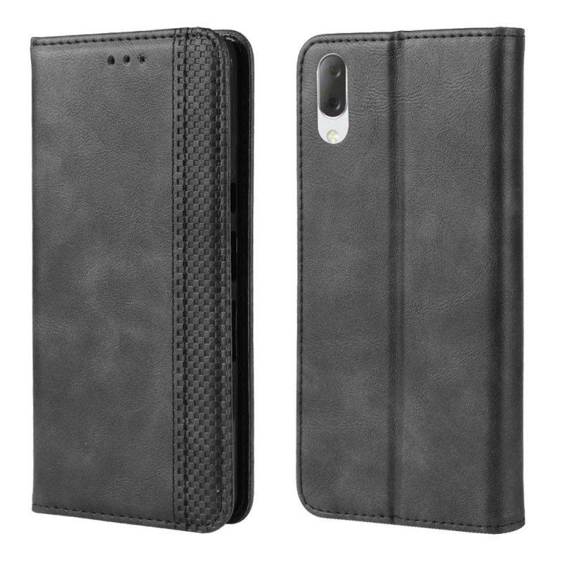 Flip Case Sony Xperia L3 Schwarz Vintage Leder Designstil