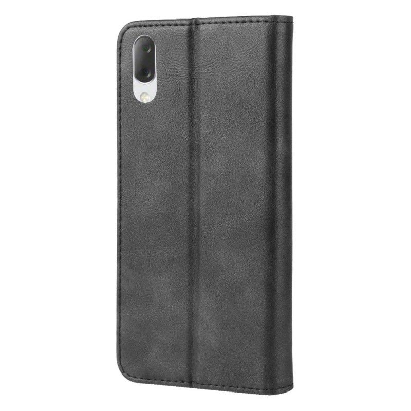 Flip Case Sony Xperia L3 Schwarz Vintage Leder Designstil