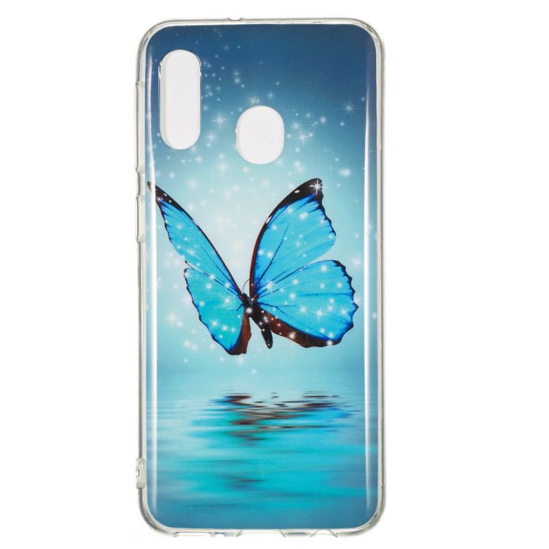 Hülle Samsung Galaxy A20E Fluoreszierender Blauer Schmetterling