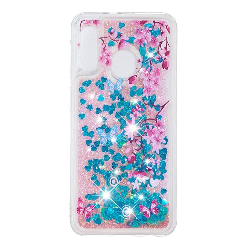Hülle Samsung Galaxy A20E Schmetterlinge Und Blaue Blüten