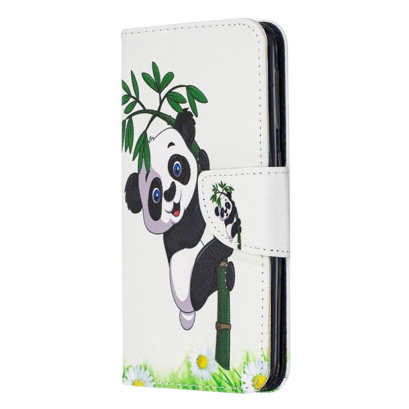Lederhüllen Für Samsung Galaxy A20E Panda Auf Bambus