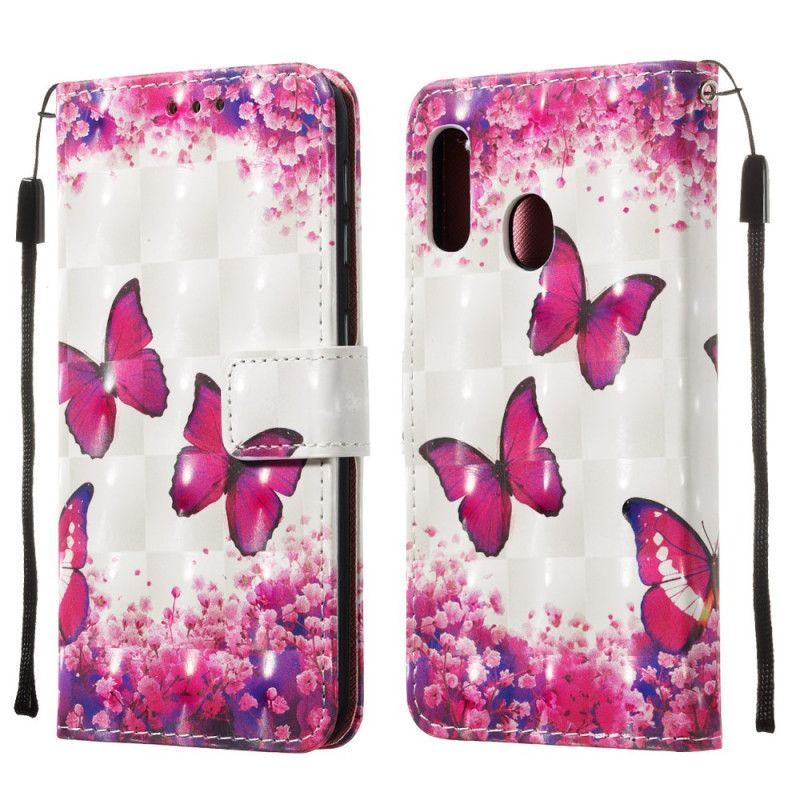 Lederhüllen Für Samsung Galaxy A20E Rote Schmetterlinge