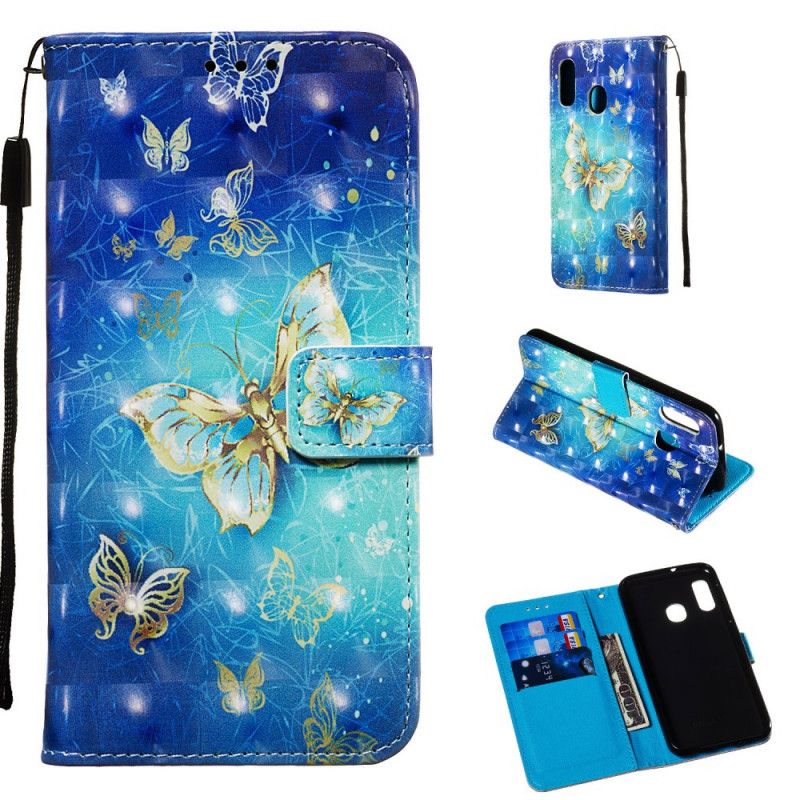 Lederhüllen Samsung Galaxy A20E Handyhülle Goldene Schmetterlinge