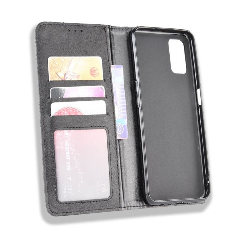 Flip Case Für Oppo A72 Schwarz Stilisierter Vintage-Ledereffekt