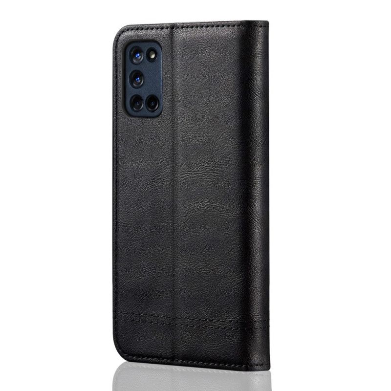 Flip Case Oppo A72 Schwarz Genähter Ledereffekt