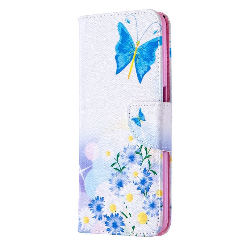 Lederhüllen Oppo A72 Magenta Bemalte Schmetterlinge Und Blumen
