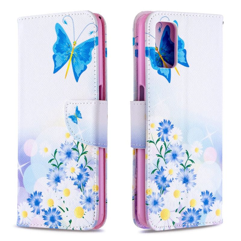 Lederhüllen Oppo A72 Magenta Bemalte Schmetterlinge Und Blumen
