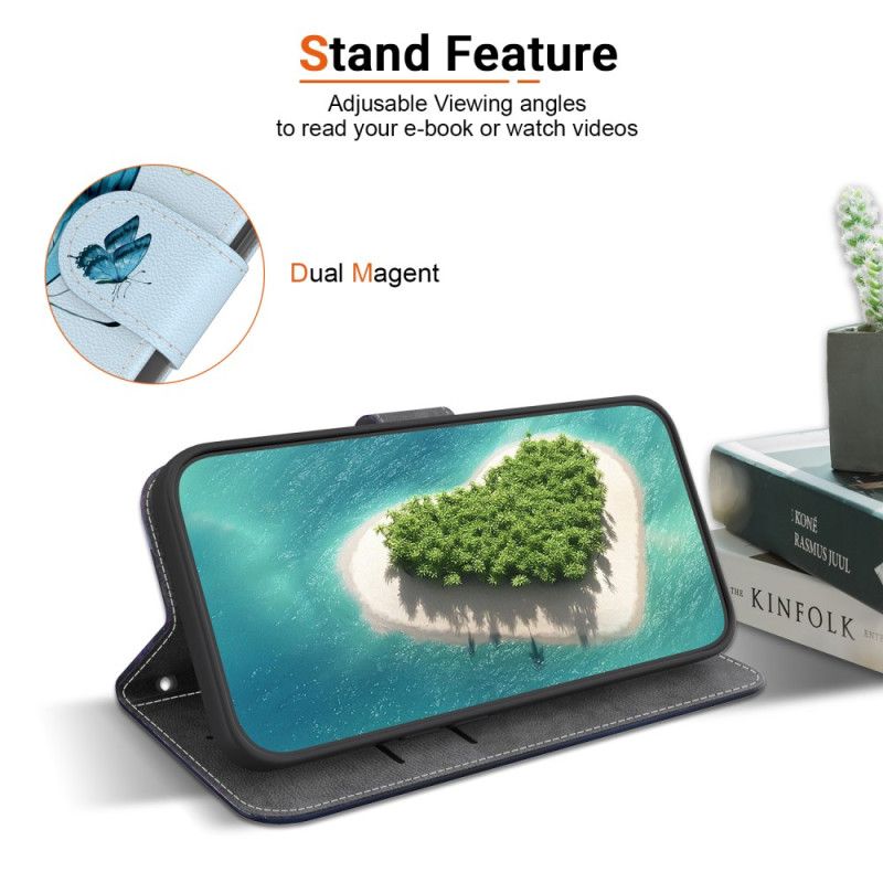 Lederhüllen Für Xiaomi 15 Blaue Schmetterlinge Und Blumen