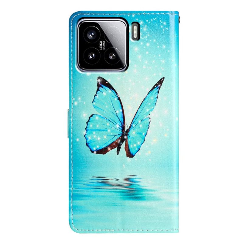 Lederhüllen Xiaomi 15 Blauer Schmetterling Im Flug