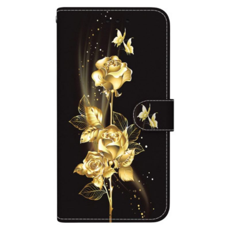 Lederhüllen Xiaomi 15 Handyhülle Goldene Und Rosa Schmetterlinge