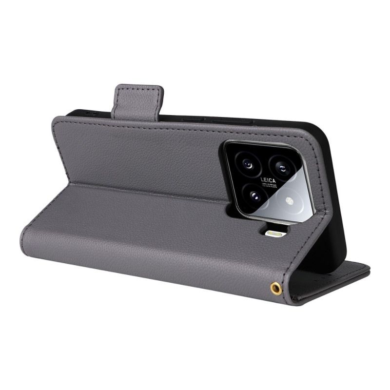 Lederhüllen Xiaomi 15 Handyhülle Kunstleder In Litschi-optik Mit Riemen