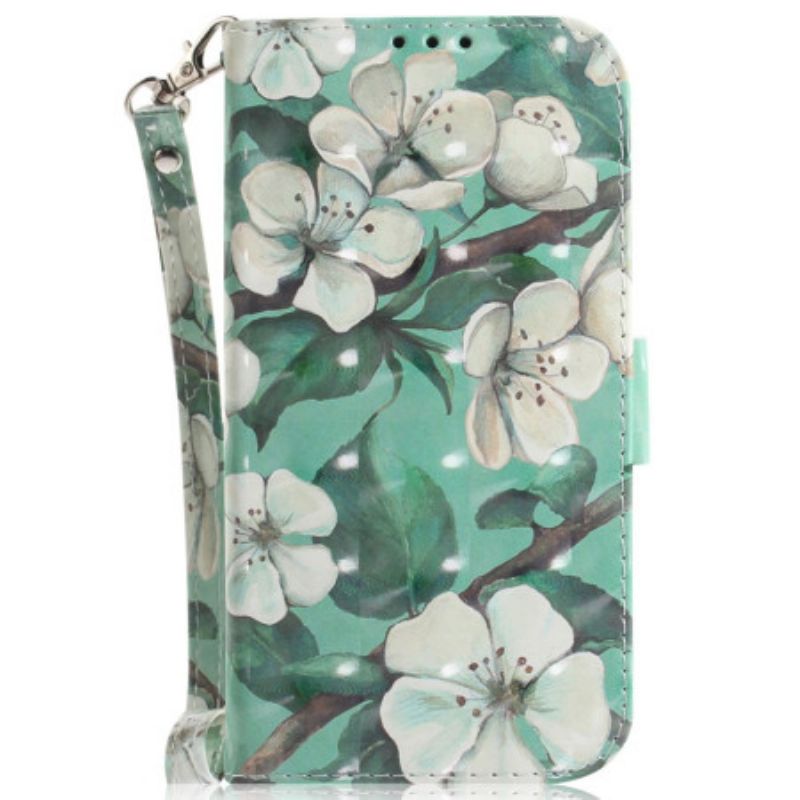 Lederhüllen Xiaomi 15 Schlüsselband Mit Aquarellblumen