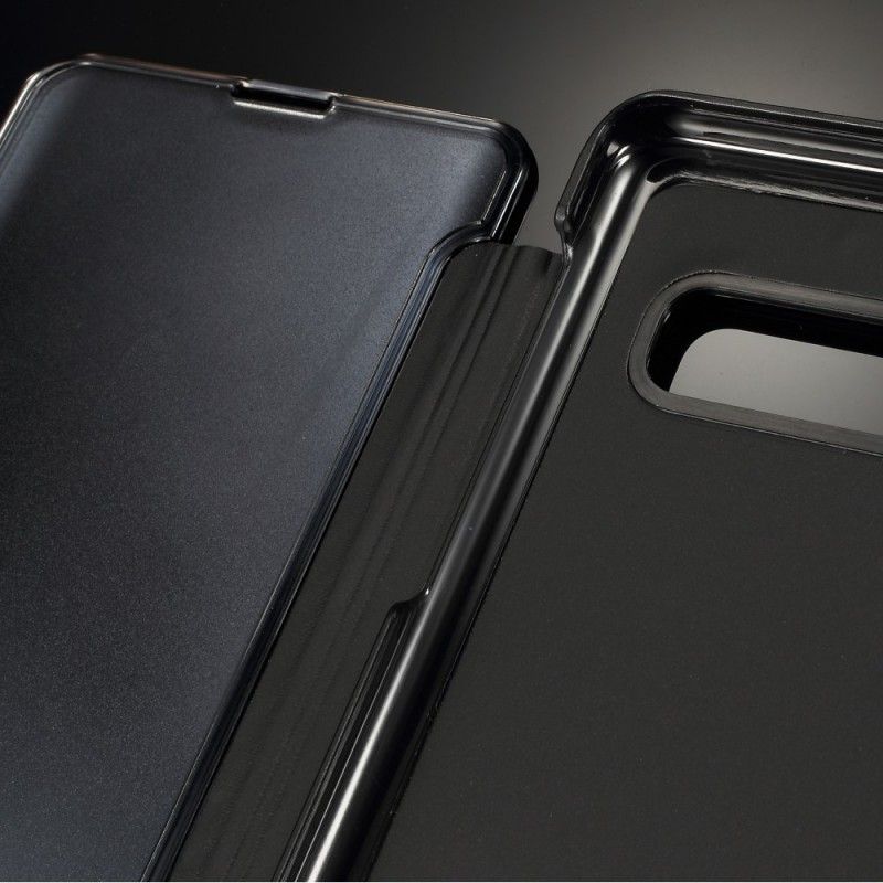 Ansichtsabdeckung Samsung Galaxy S10 Plus Schwarz Spiegel Und Kunstleder
