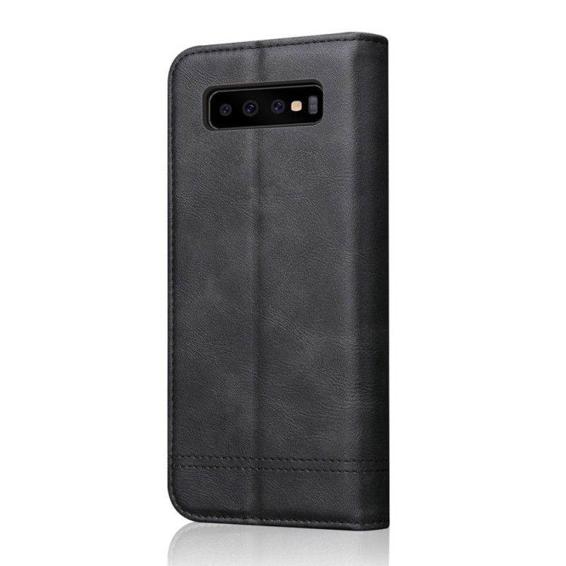 Flip Case Für Samsung Galaxy S10 Plus Schwarz Genähter Ledereffekt