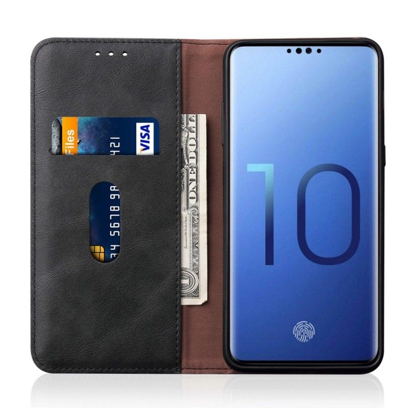 Flip Case Für Samsung Galaxy S10 Plus Schwarz Genähter Ledereffekt