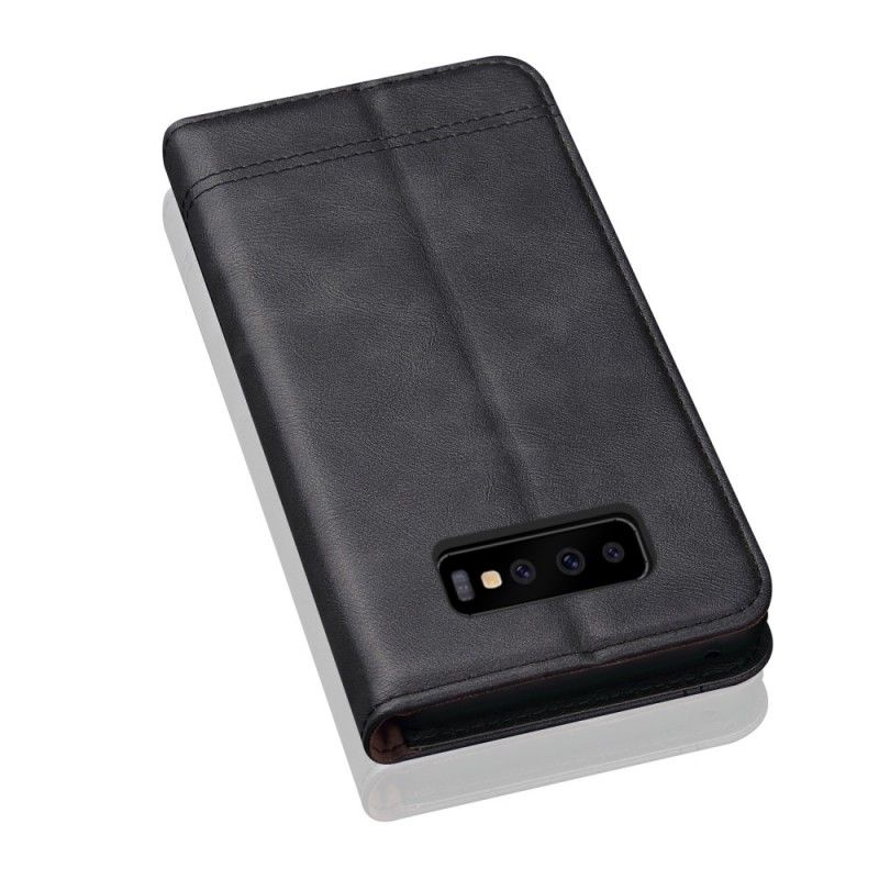 Flip Case Für Samsung Galaxy S10 Plus Schwarz Genähter Ledereffekt