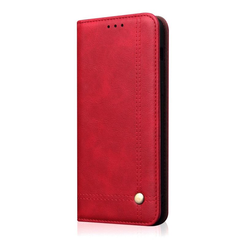 Flip Case Samsung Galaxy S10 Plus Rot Genähter Ledereffekt