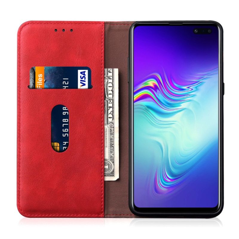 Flip Case Samsung Galaxy S10 Plus Rot Genähter Ledereffekt