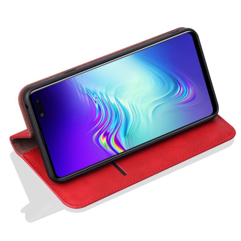 Flip Case Samsung Galaxy S10 Plus Rot Genähter Ledereffekt