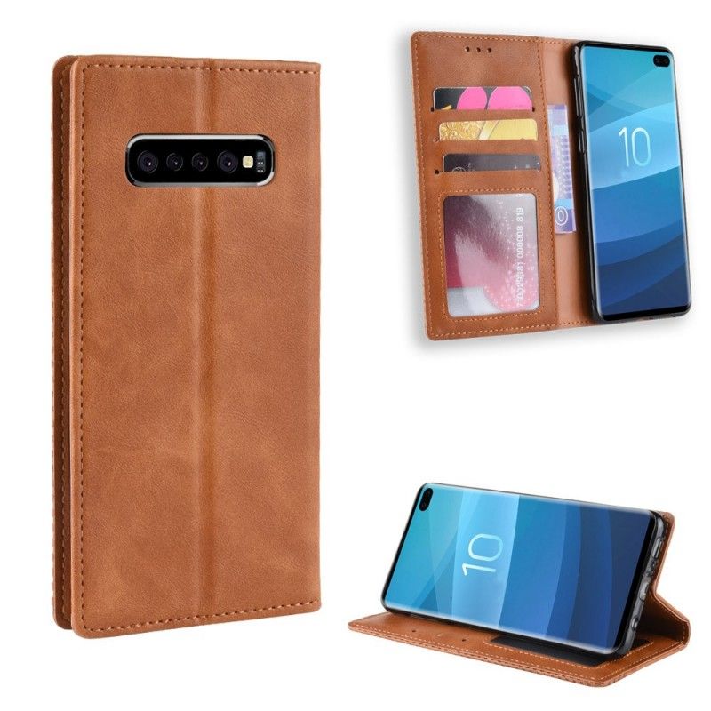 Flip Case Samsung Galaxy S10 Plus Schwarz Stilisierter Vintage-Ledereffekt