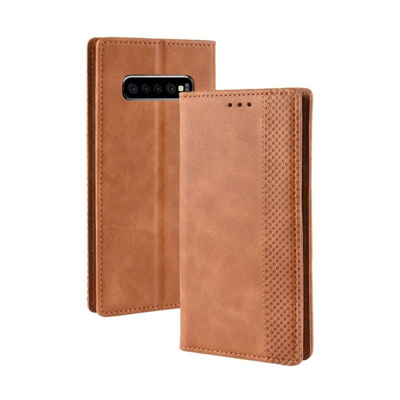 Flip Case Samsung Galaxy S10 Plus Schwarz Stilisierter Vintage-Ledereffekt