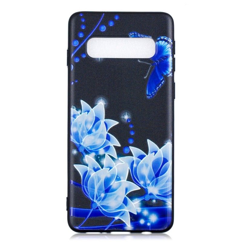 Hülle Samsung Galaxy S10 Plus Schmetterling Und Blaue Blüten