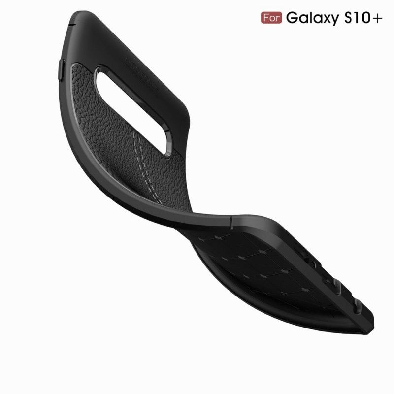 Hülle Samsung Galaxy S10 Plus Schwarz Doppellinien-Litschileder-Effekt