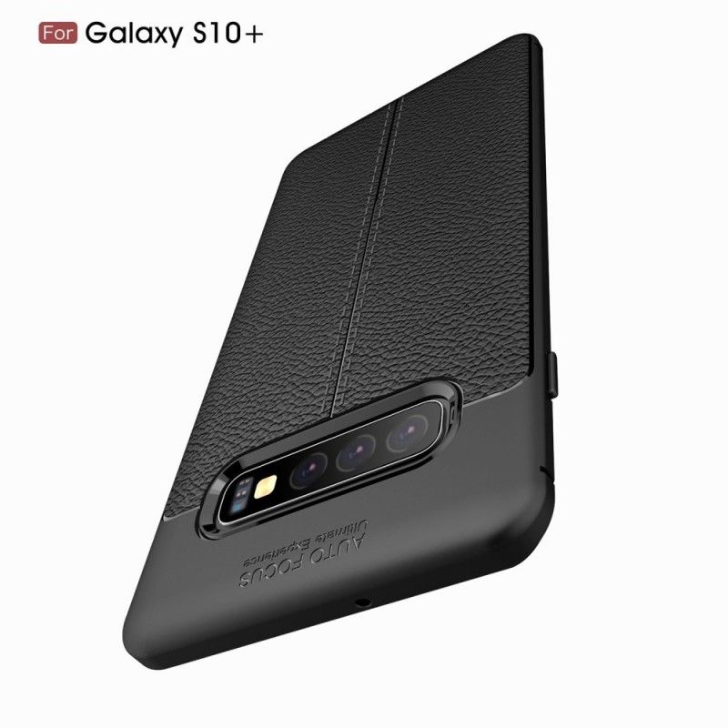 Hülle Samsung Galaxy S10 Plus Schwarz Doppellinien-Litschileder-Effekt