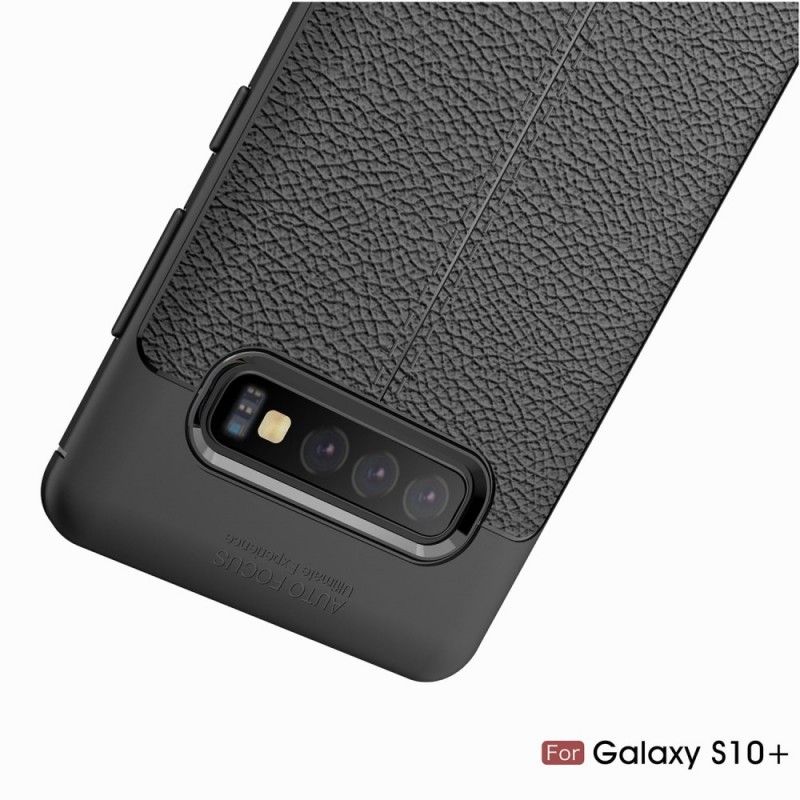 Hülle Samsung Galaxy S10 Plus Schwarz Doppellinien-Litschileder-Effekt