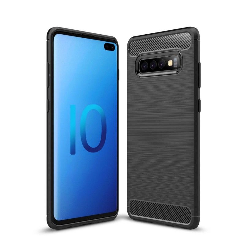 Hülle Samsung Galaxy S10 Plus Schwarz Gebürstete Kohlefaser