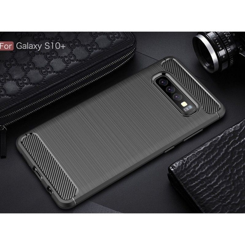 Hülle Samsung Galaxy S10 Plus Schwarz Gebürstete Kohlefaser
