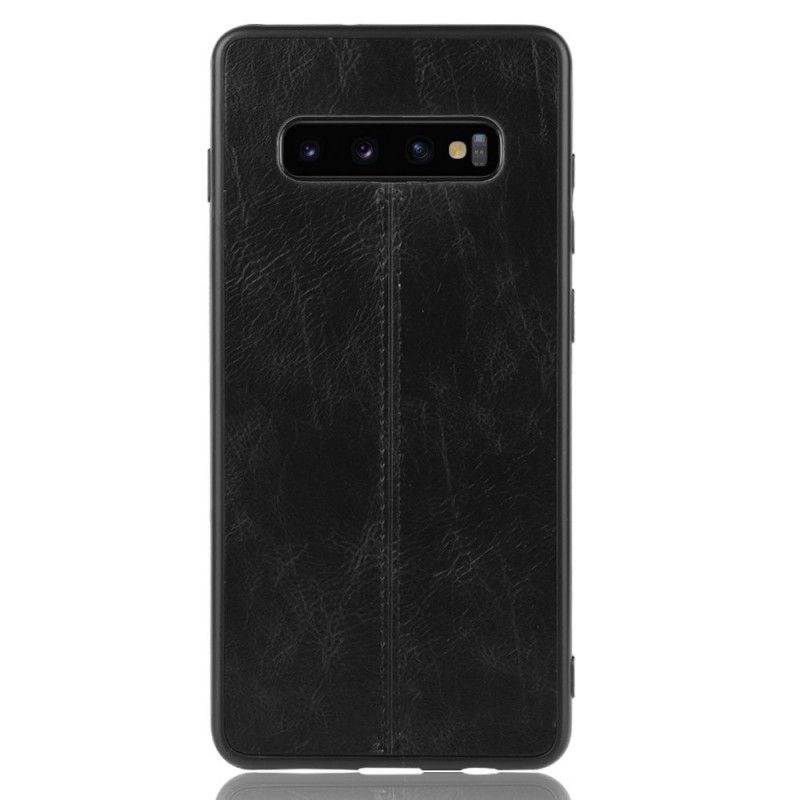 Hülle Samsung Galaxy S10 Plus Schwarz Genähter Ledereffekt