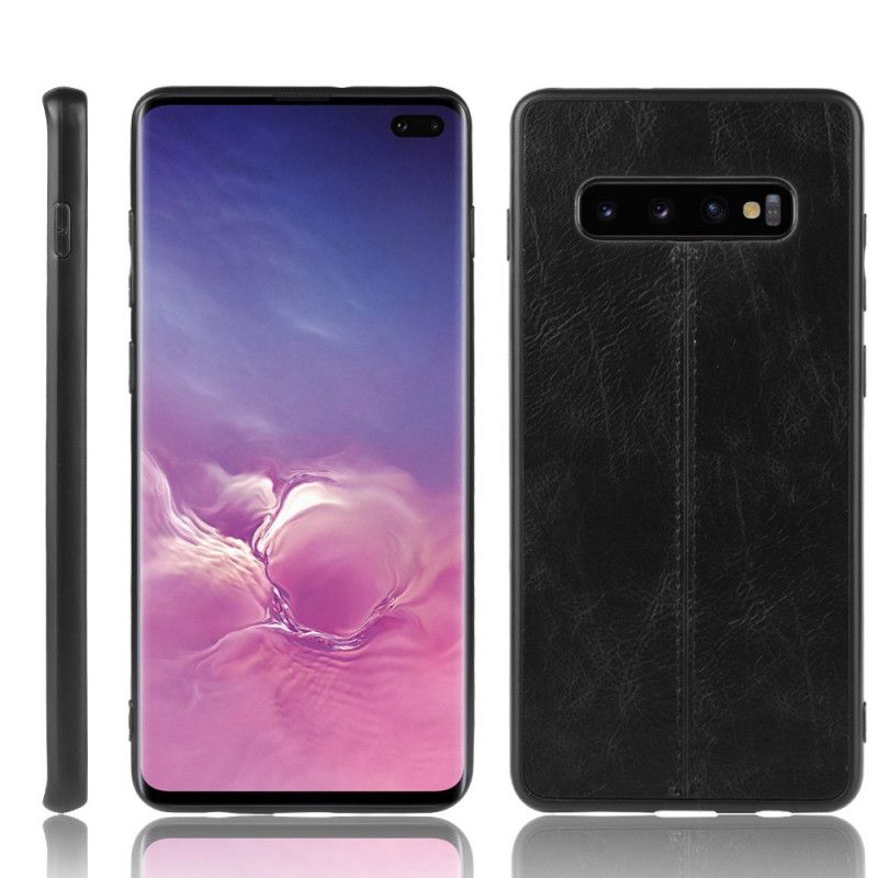 Hülle Samsung Galaxy S10 Plus Schwarz Genähter Ledereffekt