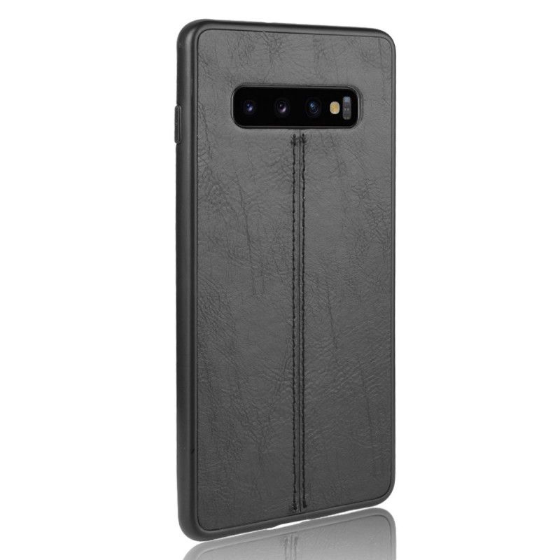 Hülle Samsung Galaxy S10 Plus Schwarz Genähter Ledereffekt