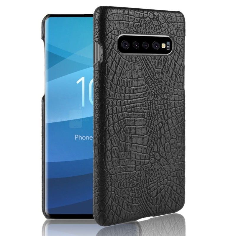 Hülle Samsung Galaxy S10 Plus Schwarz Handyhülle Krokodilhauteffekt