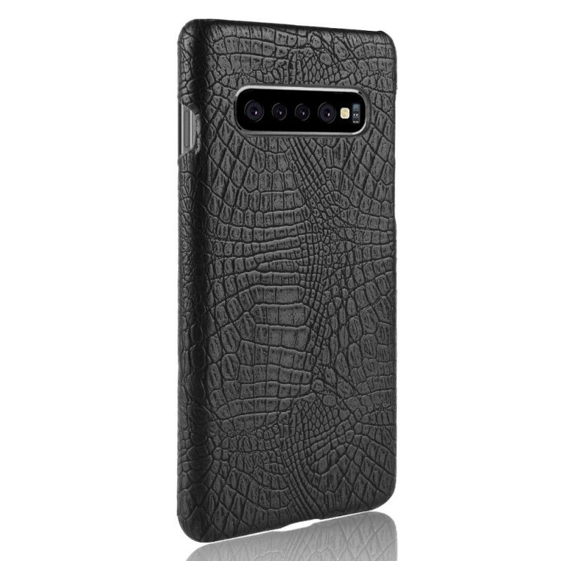 Hülle Samsung Galaxy S10 Plus Schwarz Handyhülle Krokodilhauteffekt