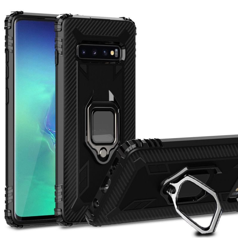 Hülle Samsung Galaxy S10 Plus Schwarz Ring Und Kohlefaser