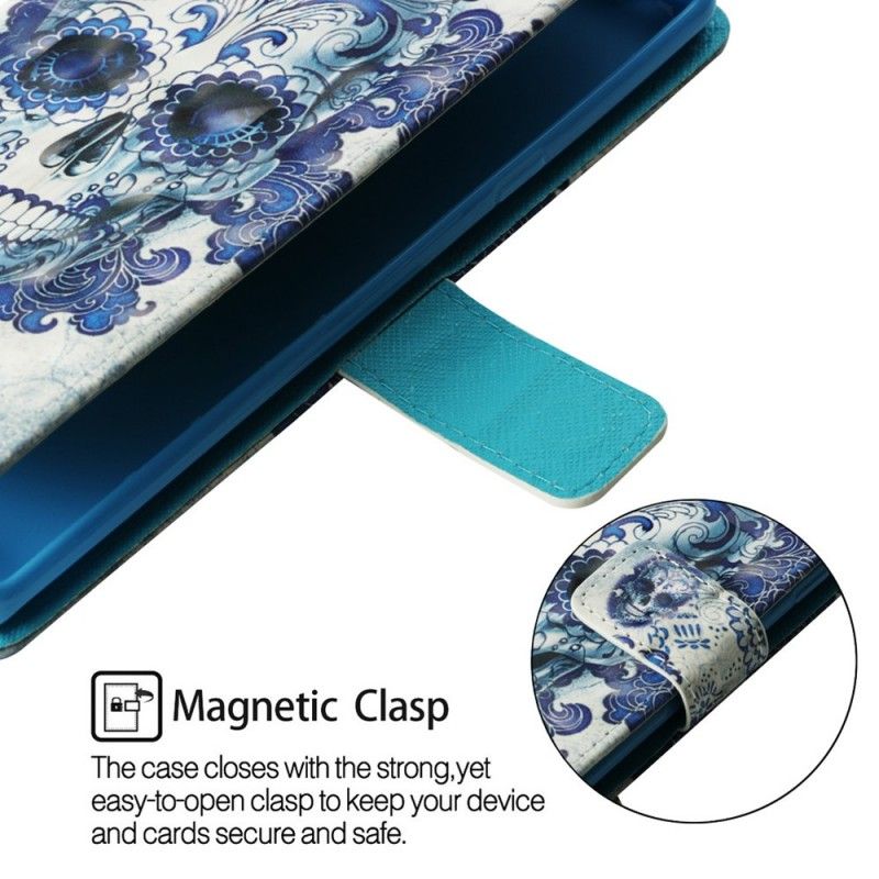 Lederhüllen Samsung Galaxy S10 Plus Blauer Schädel