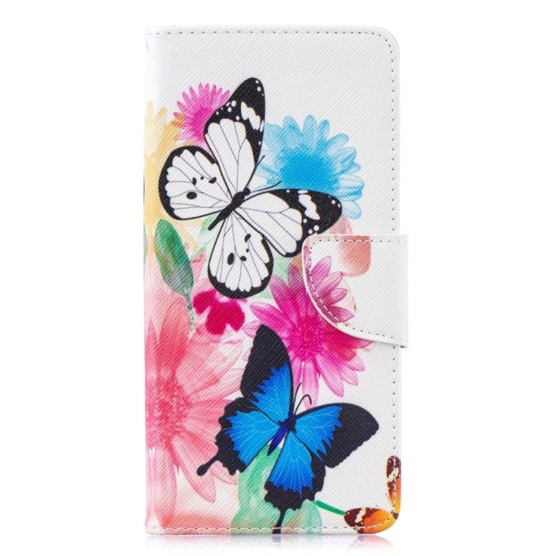 Lederhüllen Samsung Galaxy S10 Plus Magenta Bemalte Schmetterlinge Und Blumen
